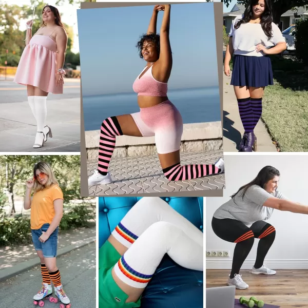 Zando Plus Size Thigh High Socks for Thick Thighs Women Striped Thigh High Stockings Over the Knee Socks Leg Warmers
