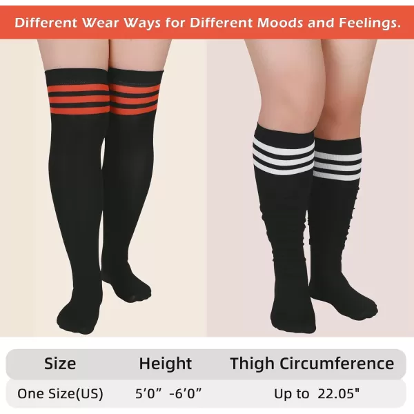 Zando Plus Size Thigh High Socks for Thick Thighs Women Striped Thigh High Stockings Over the Knee Socks Leg Warmers