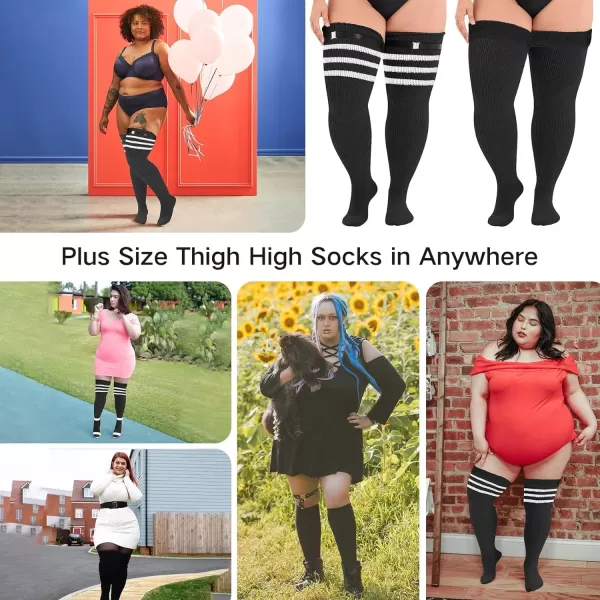 Zando Plus Size Thigh High Socks for Thick Thighs Women Striped Thigh High Stockings Over the Knee Socks Leg Warmers