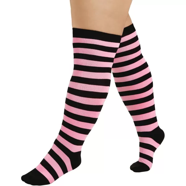 Zando Plus Size Thigh High Socks for Thick Thighs Women Striped Thigh High Stockings Over the Knee Socks Leg Warmers