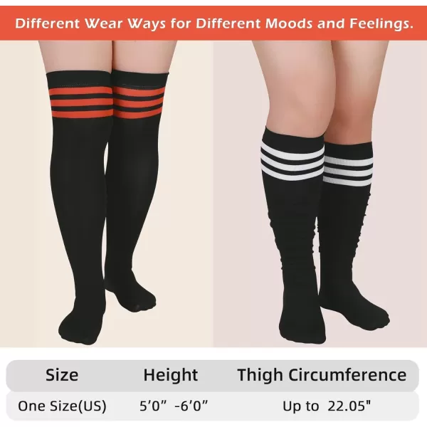 Zando Plus Size Thigh High Socks for Thick Thighs Women Striped Thigh High Stockings Over the Knee Socks Leg Warmers