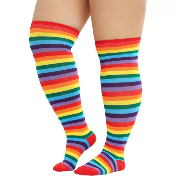 Zando Plus Size Thigh High Socks for Thick Thighs Women Striped Thigh High Stockings Over the Knee Socks Leg Warmers