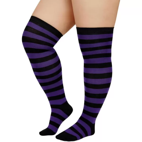 Zando Plus Size Thigh High Socks for Thick Thighs Women Striped Thigh High Stockings Over the Knee Socks Leg Warmers
