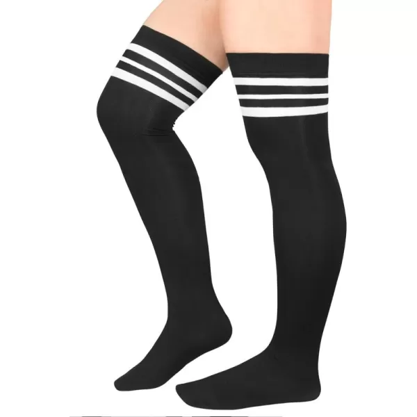 Zando Plus Size Thigh High Socks for Thick Thighs Women Striped Thigh High Stockings Over the Knee Socks Leg Warmers