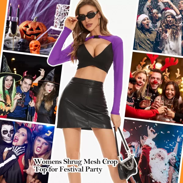 See Through Halloween Mesh Crop Top Long Sleeve Rave Top for Women Festival Tops Outfit Sheer Open Front Fishnet Cover Up