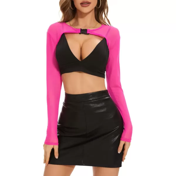 See Through Halloween Mesh Crop Top Long Sleeve Rave Top for Women Festival Tops Outfit Sheer Open Front Fishnet Cover Up