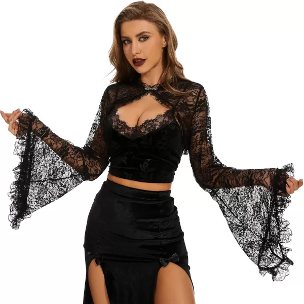 See Through Halloween Mesh Crop Top Long Sleeve Rave Top for Women Festival Tops Outfit Sheer Open Front Fishnet Cover Up