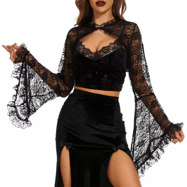 See Through Halloween Mesh Crop Top Long Sleeve Rave Top for Women Festival Tops Outfit Sheer Open Front Fishnet Cover Up