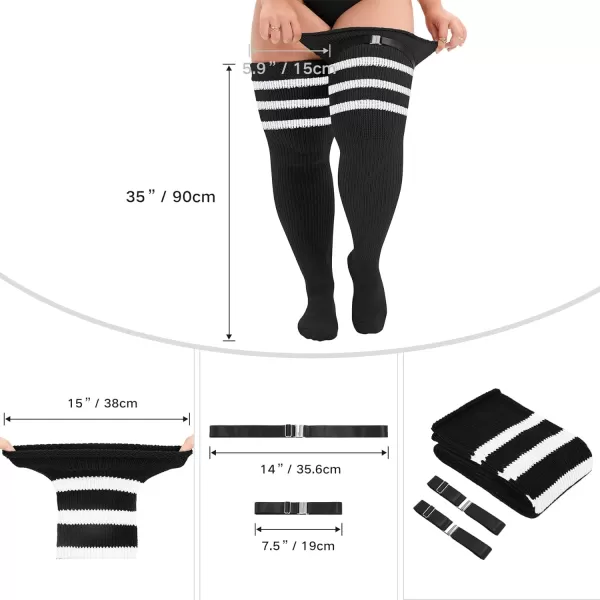 Zando Women Plus Size Thigh High Stockings Over the Knee Thin Tube Socks Long Sport Tights Casual Striped Leg Warmers