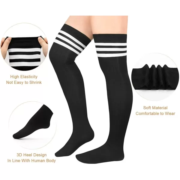 Zando Women Plus Size Thigh High Stockings Over the Knee Thin Tube Socks Long Sport Tights Casual Striped Leg Warmers