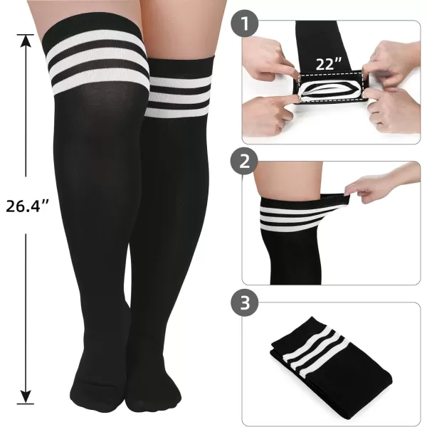 Zando Women Plus Size Thigh High Stockings Over the Knee Thin Tube Socks Long Sport Tights Casual Striped Leg Warmers