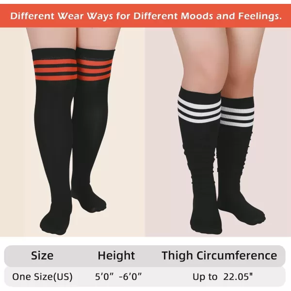 Zando Women Plus Size Thigh High Stockings Over the Knee Thin Tube Socks Long Sport Tights Casual Striped Leg Warmers