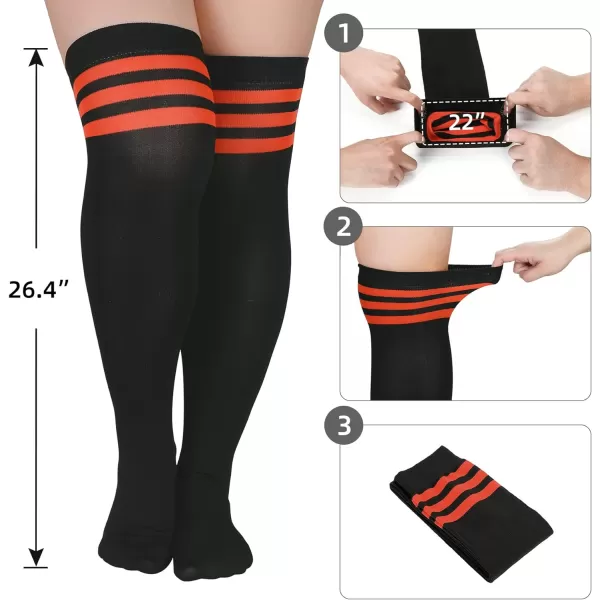 Zando Women Plus Size Thigh High Stockings Over the Knee Thin Tube Socks Long Sport Tights Casual Striped Leg Warmers