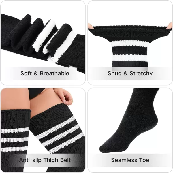 Zando Women Plus Size Thigh High Stockings Over the Knee Thin Tube Socks Long Sport Tights Casual Striped Leg Warmers