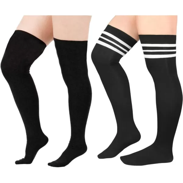 Zando Women Plus Size Thigh High Stockings Over the Knee Thin Tube Socks Long Sport Tights Casual Striped Leg Warmers