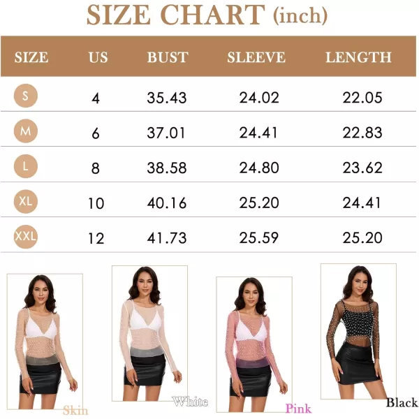 Zando Women Pearl Rhinestone Top See Through Tops Long Sleeve Mesh top Going Out Tops Beaded Shirts
