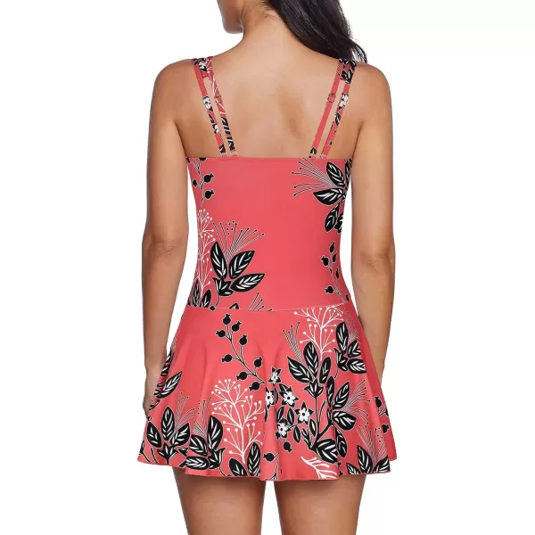 Zando Womens Swimsuits Tummy Control Swim Dress One Piece Swimsuit Plus Size Swimwear V Neck Bathing Suits Swim Dress