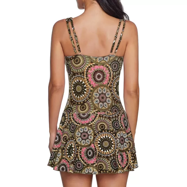 Zando Womens Swimsuits Tummy Control Swim Dress One Piece Swimsuit Plus Size Swimwear V Neck Bathing Suits Swim Dress