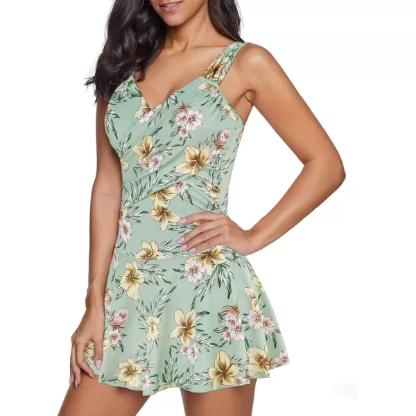 Zando Womens Swimsuits Tummy Control Swim Dress One Piece Swimsuit Plus Size Swimwear V Neck Bathing Suits Swim Dress