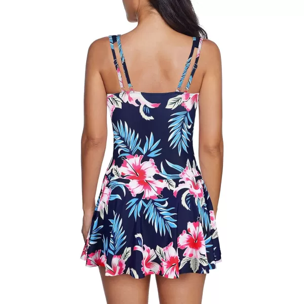 Zando Womens Swimsuits Tummy Control Swim Dress One Piece Swimsuit Plus Size Swimwear V Neck Bathing Suits Swim Dress