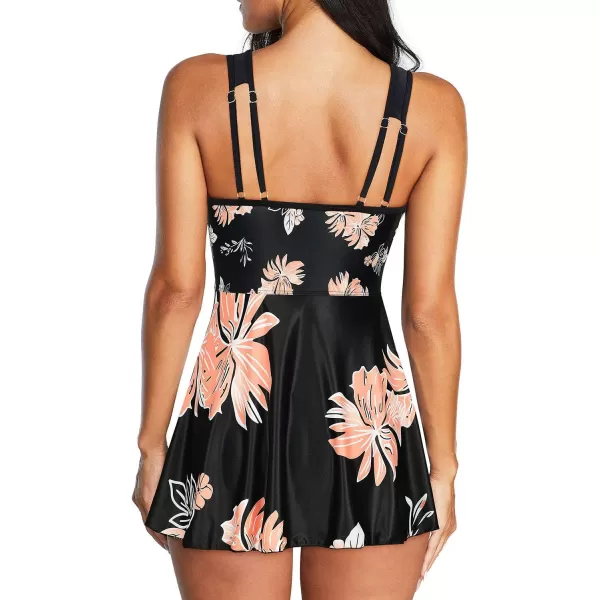 Zando Womens Swimsuits Tummy Control Swim Dress One Piece Swimsuit Plus Size Swimwear V Neck Bathing Suits Swim Dress