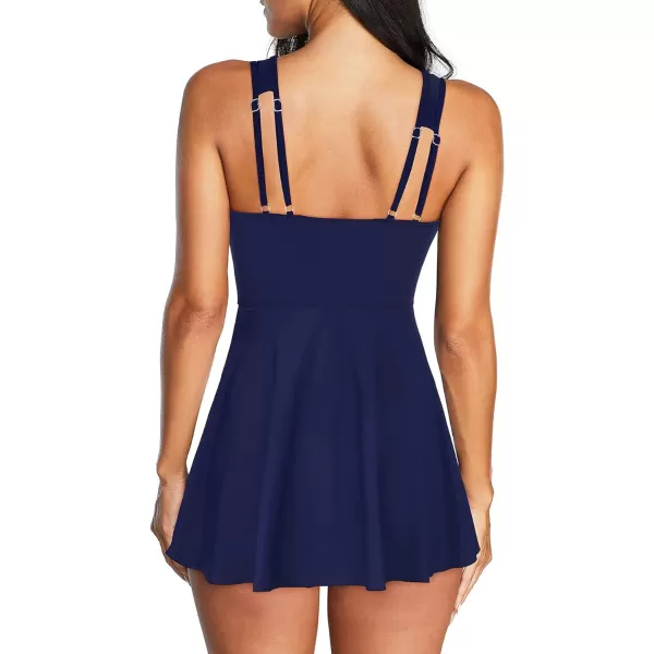 Zando Womens Swimsuits Tummy Control Swim Dress One Piece Swimsuit Plus Size Swimwear V Neck Bathing Suits Swim Dress