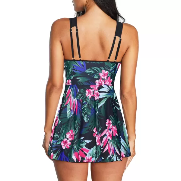 Zando Womens Swimsuits Tummy Control Swim Dress One Piece Swimsuit Plus Size Swimwear V Neck Bathing Suits Swim Dress