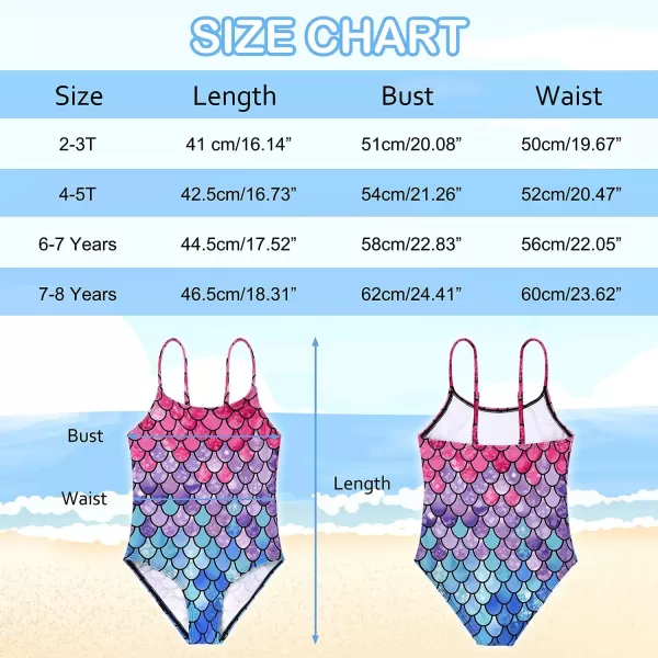 Zando Girls One Piece Bathing Suits Toddler Kids Swimsuits Mermaid Beach Swimwear for Baby Girl 2-8 Years Gifts