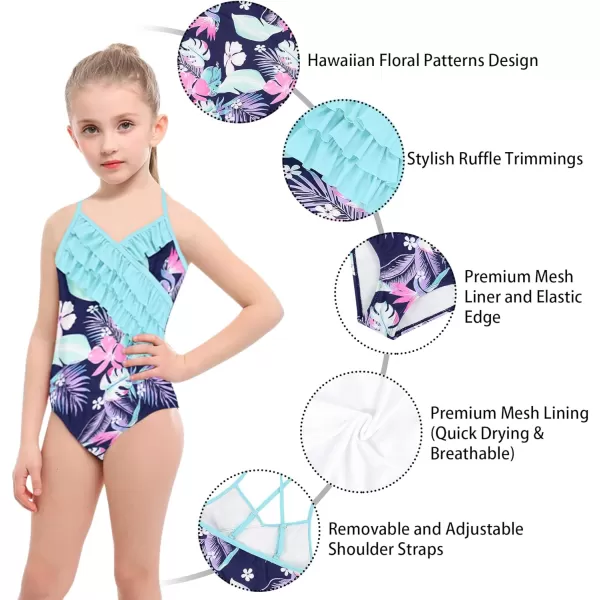 Zando Girl's One Piece Swimsuit Ruffle Bathing Suits for Little Girls UPF 50+ Baby Girls One-Piece Swimwear 2-10 Years