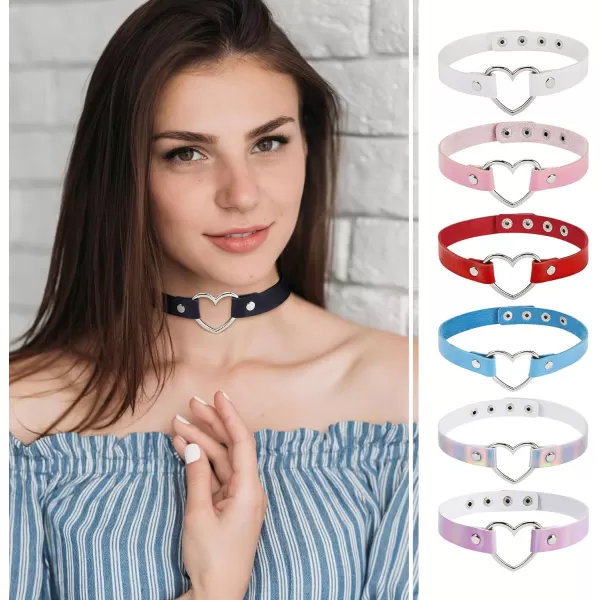 Zando Love Heart Leather Choker Necklace for Women Punk PU Gothic Jewelry Adjustable Chain Collar for Women Girls Party
