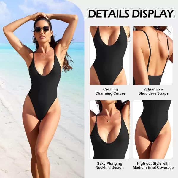 Zando V Neck Cheeky One Piece Swimsuits for Women One Piece Swimsuit Women Thong Bathing Suit for Women