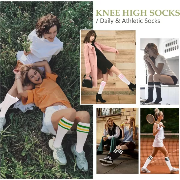 Zando Women's Tall Knee High Socks Extra Long Athletic Socks Outdoor Long Socks Stripes Casual Tube Socks Knee Socks