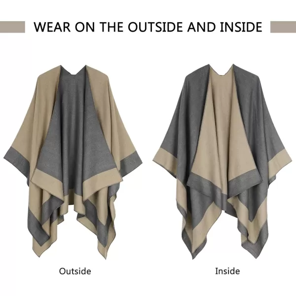 Zando Women's Warm Shawl Wrap Open Front Poncho Cape Color Block Shawls Winter Cardigan Wrap Printed Ponchos for Women 2