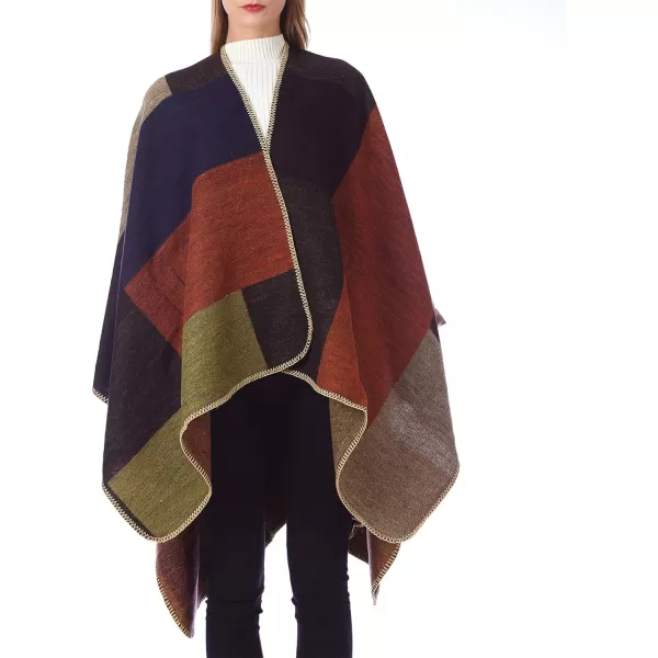 Zando Women's Warm Shawl Wrap Open Front Poncho Cape Color Block Shawls Winter Cardigan Wrap Printed Ponchos for Women 2