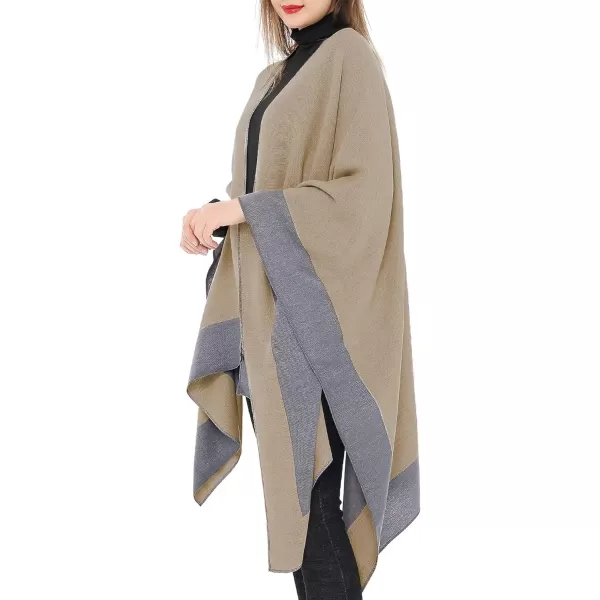 Zando Women's Warm Shawl Wrap Open Front Poncho Cape Color Block Shawls Winter Cardigan Wrap Printed Ponchos for Women 2
