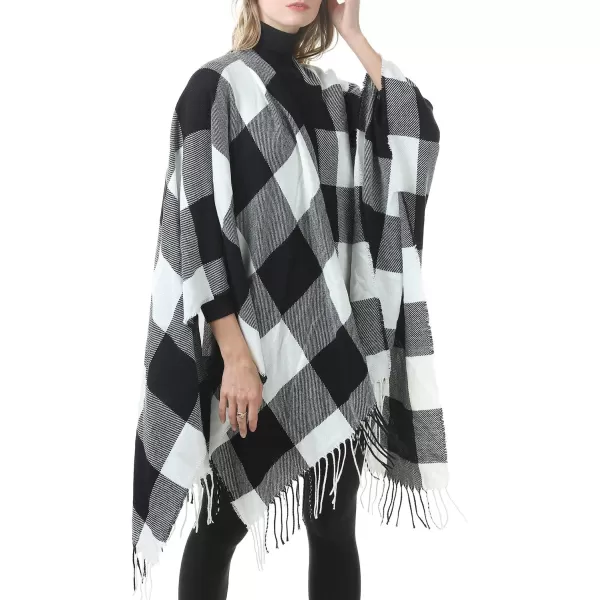 Zando Women's Warm Shawl Wrap Open Front Poncho Cape Color Block Shawls Winter Cardigan Wrap Printed Ponchos for Women 2
