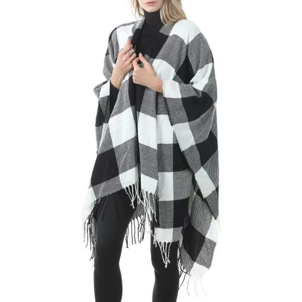 Zando Women's Warm Shawl Wrap Open Front Poncho Cape Color Block Shawls Winter Cardigan Wrap Printed Ponchos for Women 2