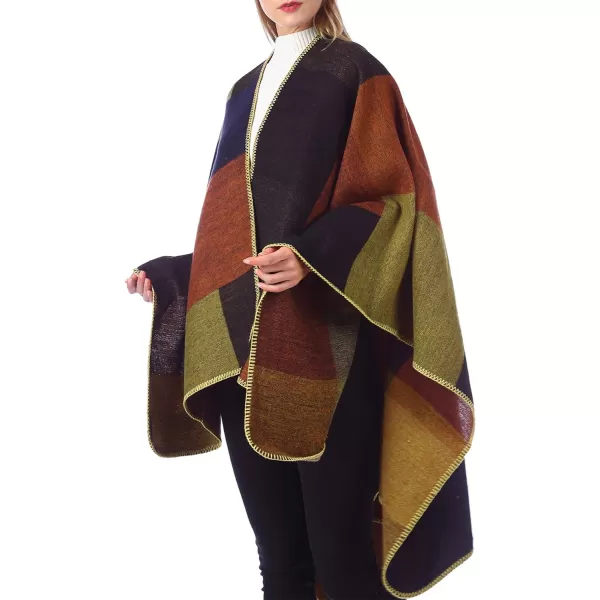 Zando Women's Warm Shawl Wrap Open Front Poncho Cape Color Block Shawls Winter Cardigan Wrap Printed Ponchos for Women 2