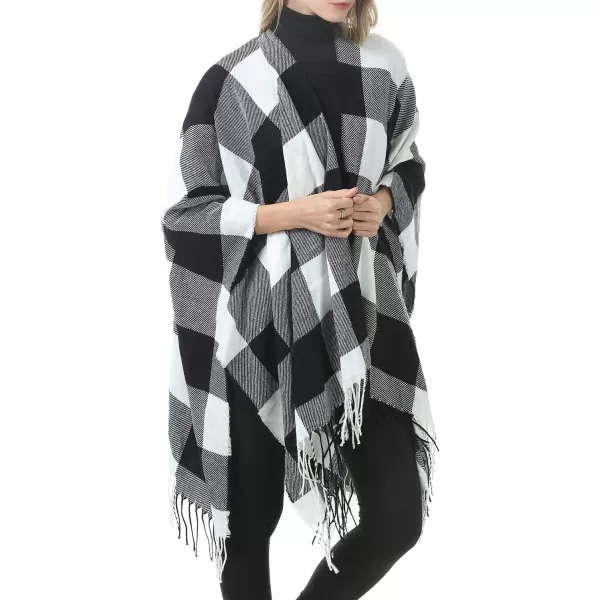 Zando Women's Warm Shawl Wrap Open Front Poncho Cape Color Block Shawls Winter Cardigan Wrap Printed Ponchos for Women 2