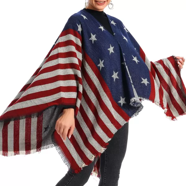 Zando Women's Warm Shawl Wrap Open Front Poncho Cape Color Block Shawls Winter Cardigan Wrap Printed Ponchos for Women 2