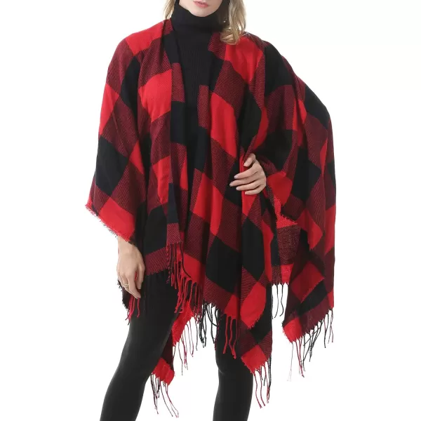 Zando Women's Warm Shawl Wrap Open Front Poncho Cape Color Block Shawls Winter Cardigan Wrap Printed Ponchos for Women 2