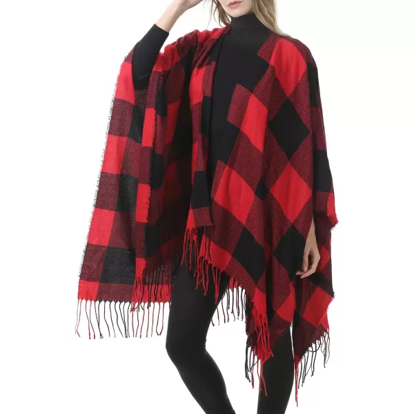 Zando Women's Warm Shawl Wrap Open Front Poncho Cape Color Block Shawls Winter Cardigan Wrap Printed Ponchos for Women 2