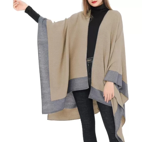 Zando Women's Warm Shawl Wrap Open Front Poncho Cape Color Block Shawls Winter Cardigan Wrap Printed Ponchos for Women 2