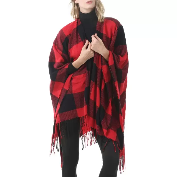 Zando Women's Warm Shawl Wrap Open Front Poncho Cape Color Block Shawls Winter Cardigan Wrap Printed Ponchos for Women 2