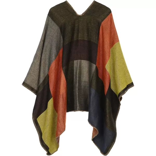 Zando Women's Warm Shawl Wrap Open Front Poncho Cape Color Block Shawls Winter Cardigan Wrap Printed Ponchos for Women 2