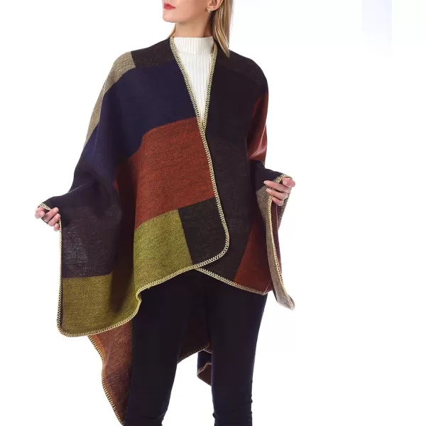 Zando Women's Warm Shawl Wrap Open Front Poncho Cape Color Block Shawls Winter Cardigan Wrap Printed Ponchos for Women 2