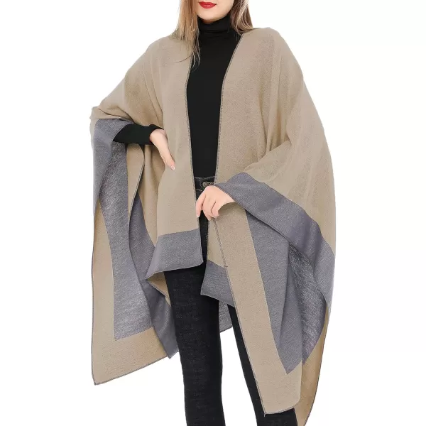 Zando Women's Warm Shawl Wrap Open Front Poncho Cape Color Block Shawls Winter Cardigan Wrap Printed Ponchos for Women 2