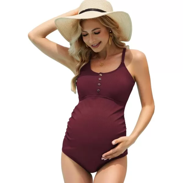 Zando Maternity Swimsuit One Piece Maternity Bathing Suits for Women Button Cross Straps Stretch Pleats Pregnancy Swimwear