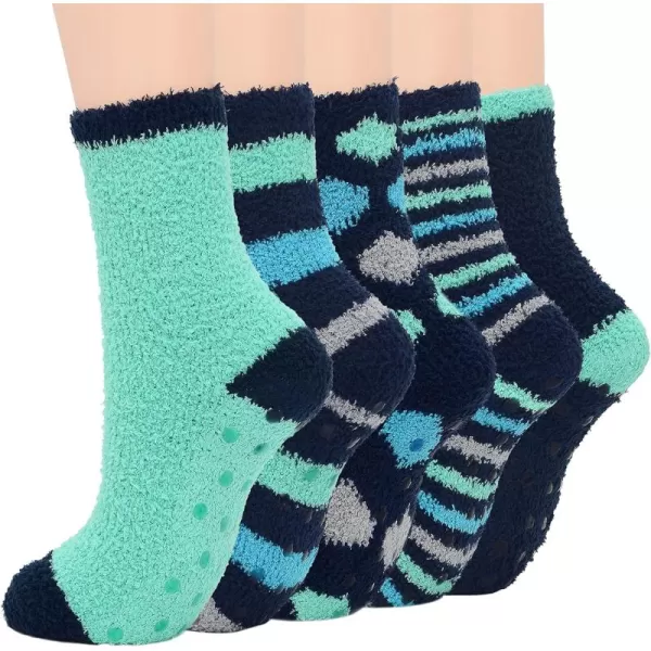 Zando Womens Fuzzy Socks with Grips Athletic Grip Socks Warm Slipper Socks Non Slip Cozy Socks Soft Thick Fluffy Socks