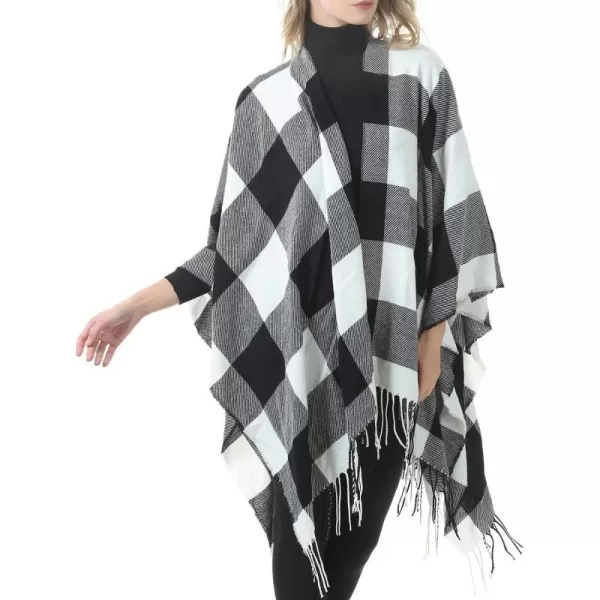 Zando Women's Warm Shawl Wrap Open Front Poncho Cape Color Block Shawls Winter Cardigan Wrap Printed Ponchos for Women 2